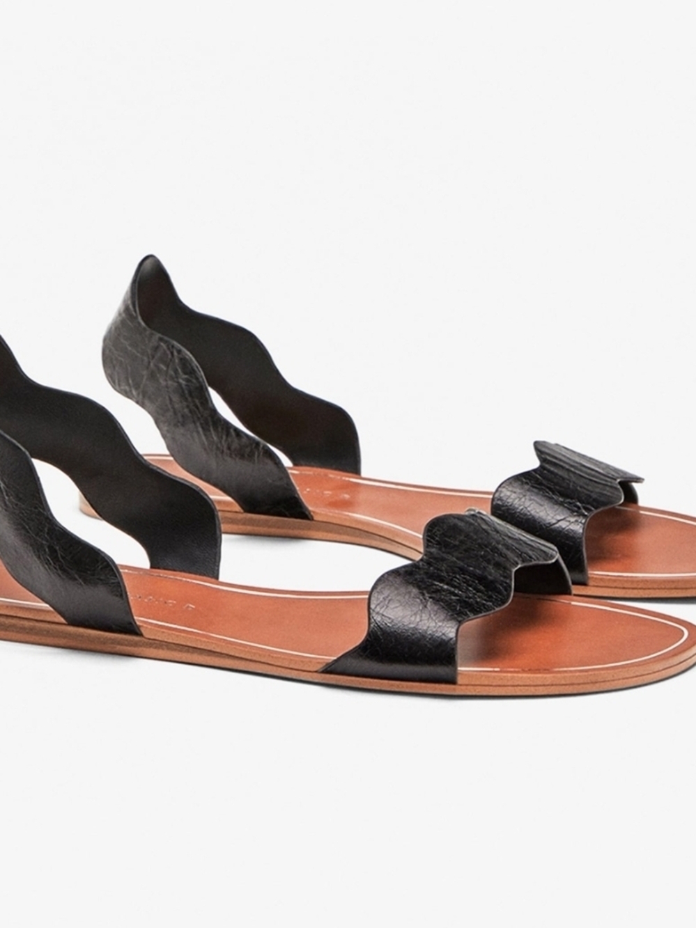 Zara Black Wavy-Strap Flat Sandals